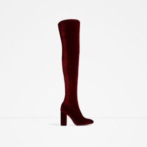 ZARA RED VELVET OVER THE KNEE BOOTS SIZE 37 US 6.5